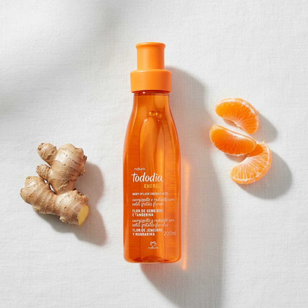 Body Splash Tododia Flor de Gengibre e Tangerina - flat lay ingredientes