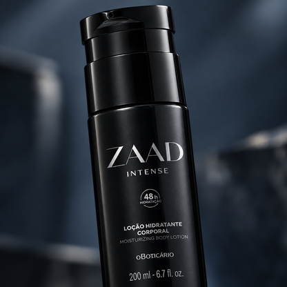 Detalhe premium do rótulo e tampa do Zaad Intense Loção Hidratante Corporal 200 ml