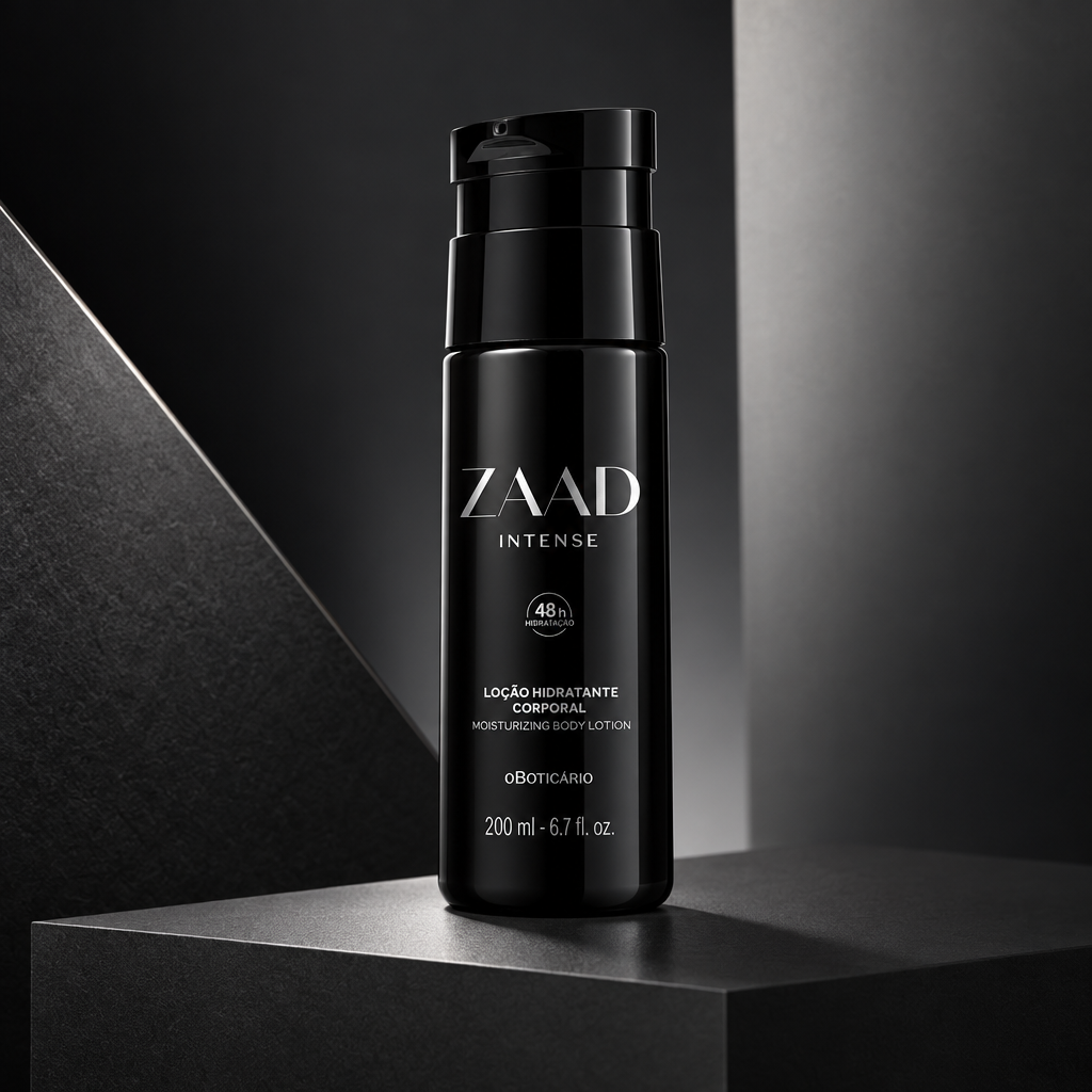 Zaad Intense Loção Hidratante Corporal 200 ml sobre base geométrica, ângulo três quartos