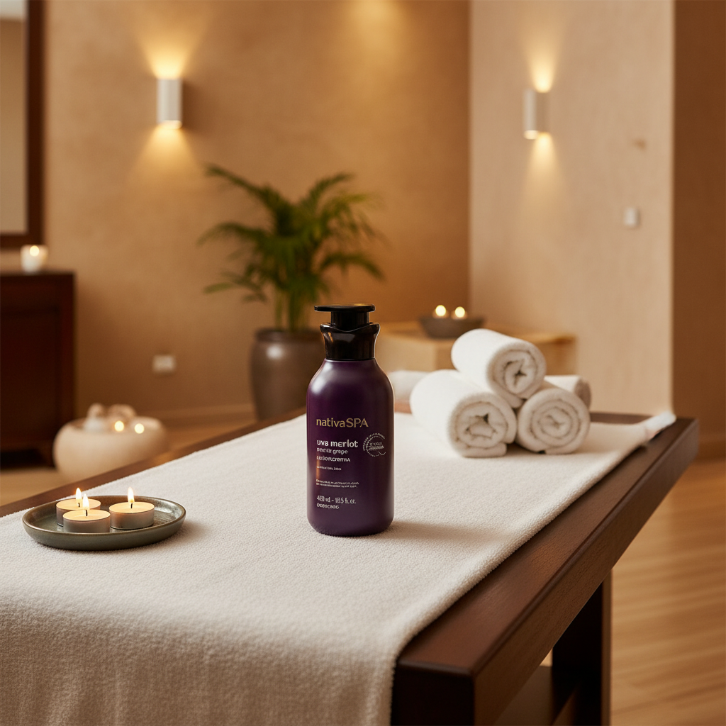 Nativa Spa Uva Merlot em mesa de massagem spa
