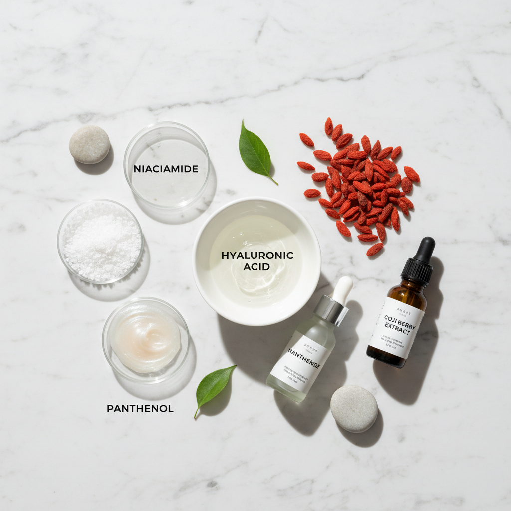 Ingrédients nutritifs - niacinamide, panthénol, acide hyaluronique