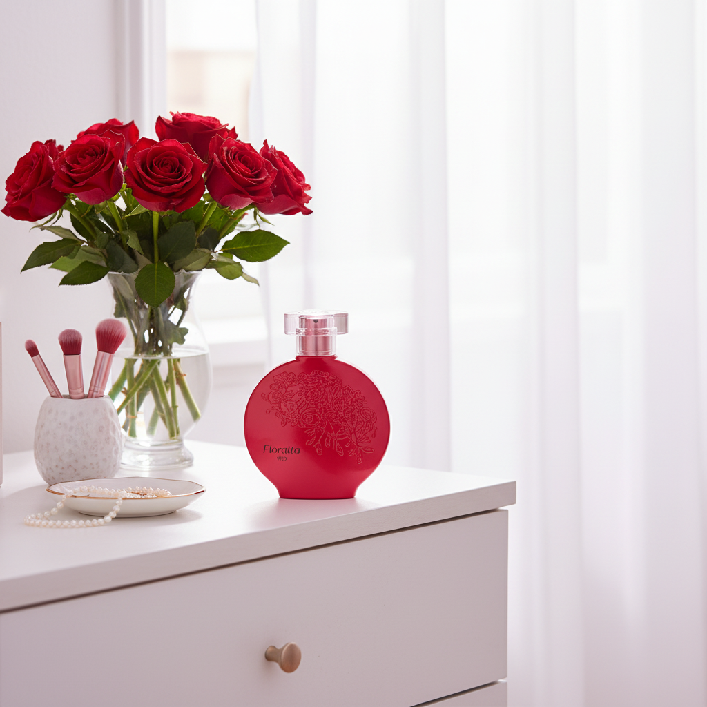 Floratta Red sur une coiffeuse féminine - Scène romantique
