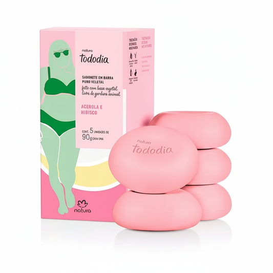 Sabonete em Barra Puro Vegetal Acerola e Hibisco Tododia 5x90g — fundo branco