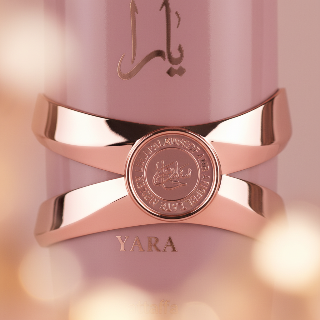 Détail de l'étiquette et calligraphie arabe du Lattafa Yara Elixir