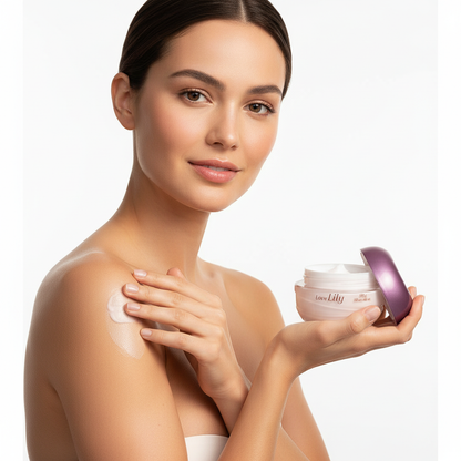 Love Lily Creme Hidratante Acetinado 250g - aplicação em uso