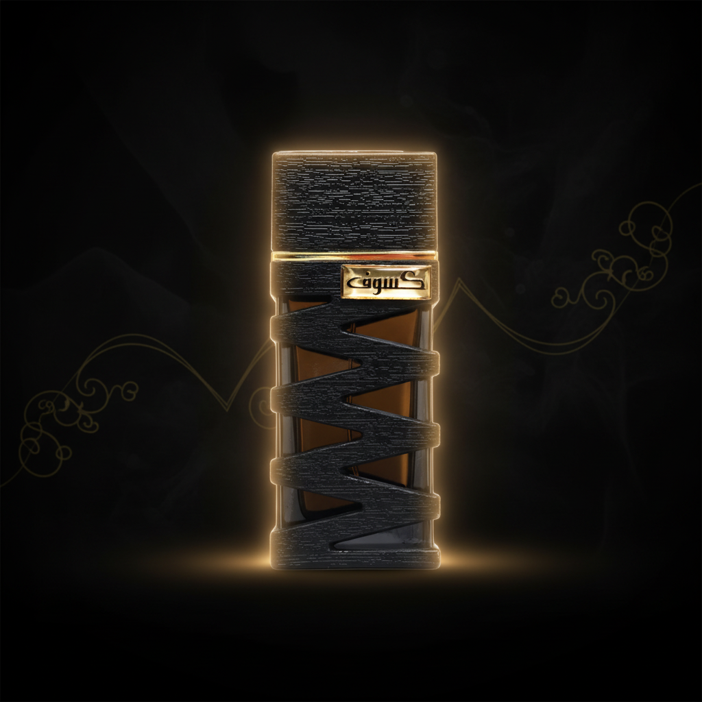Perfume Kasoof Black Extract com efeito brilho quente elegante
