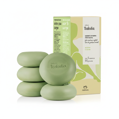 Sabonete em Barra Puro Vegetal Alecrim e Sálvia Tododia 5x90g — fundo branco