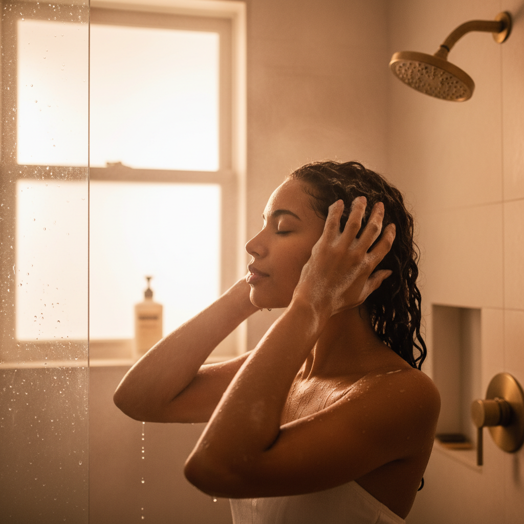 Application du shampooing - moment d'utilisation naturel