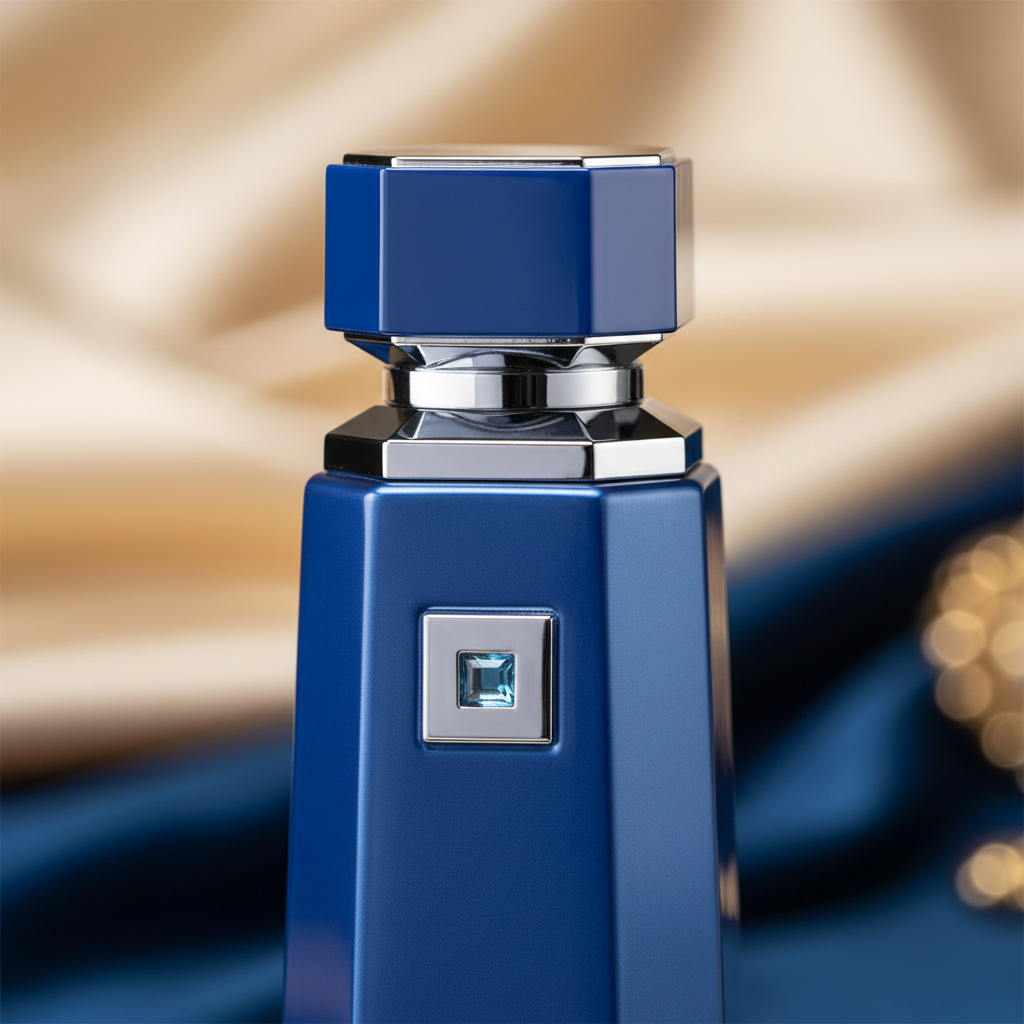 Azzure Aoud French Avenue - Détail du bouchon argent et verre bleu
