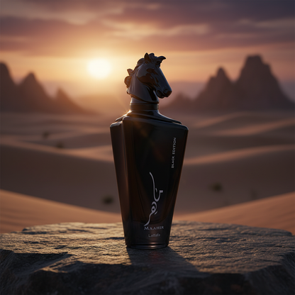 Lattafa Maahir Black Edition - Montanhas do Deserto ao Pôr do Sol
