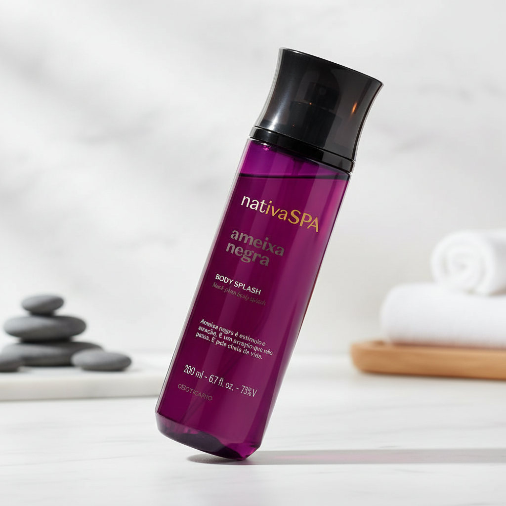 Desodorante Colônia Body Splash Nativa SPA Ameixa Negra - Vista em ângulo com ambiente spa
