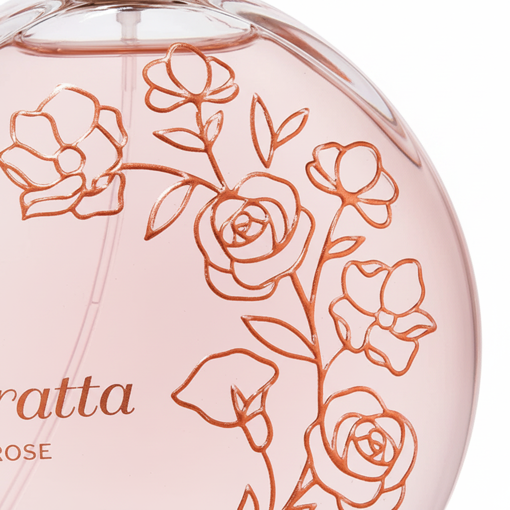 Floratta Rose Eau de Toilette 75ml detalhe gravação floral