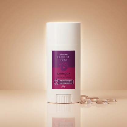 Stick Antifricção Cuide-se Bem Amoruda - superfície nude com pedras claras