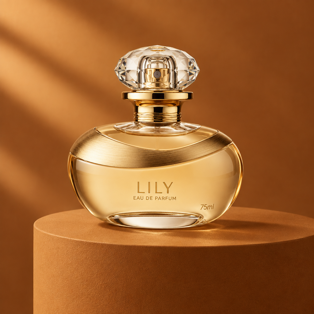 Lily Eau de Parfum em composição arquitetônica caramelo