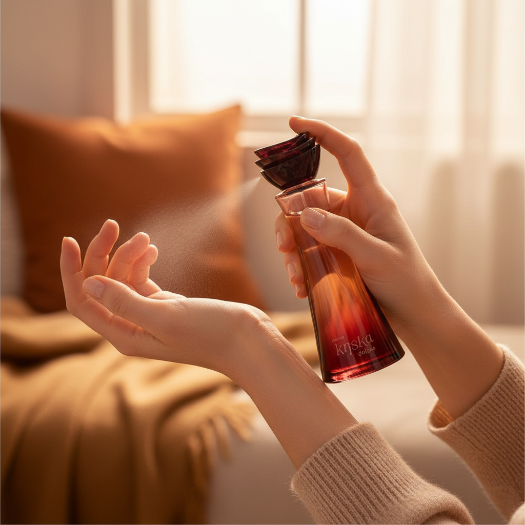 Kriska Delírio Féminin product in use hand holding bottle