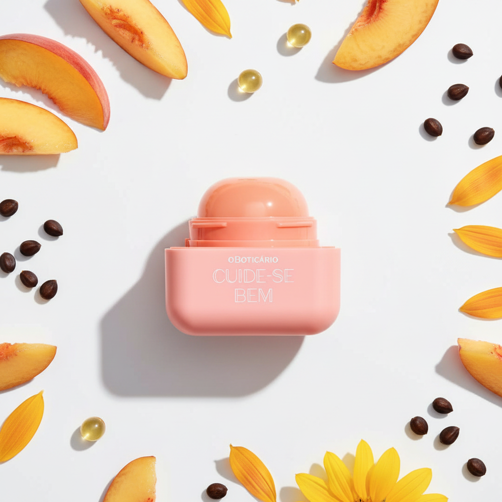 Hidratante Labial Coral Cuide-se Bem Pessegura - flat lay ingredientes