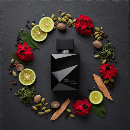 Essencial Exclusivo Homme - Ingrédients naturels flat lay