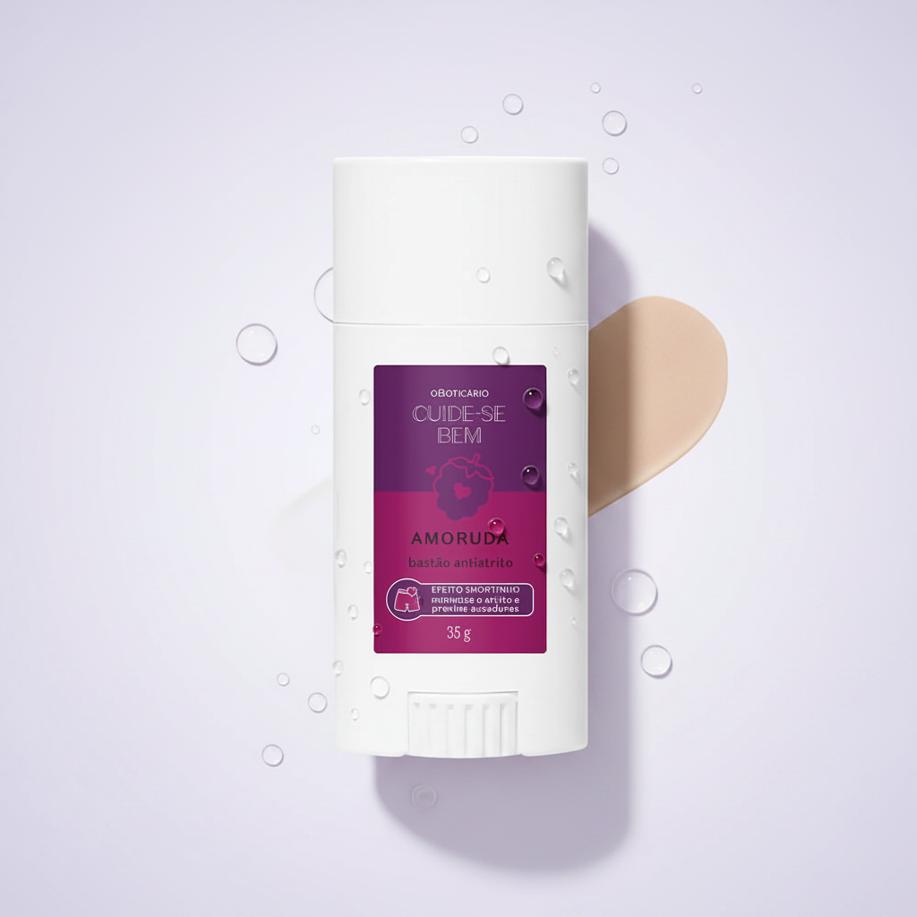 Stick Antifricção Cuide-se Bem Amoruda - fundo lavanda com gotas