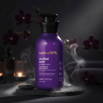 Loção Noturna Nativa SPA Orquídea Noire - Ambiente noturno com orquídeas