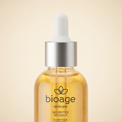 Detalhe da textura dourada do Sérum Pró-aging Bioage 30ml
