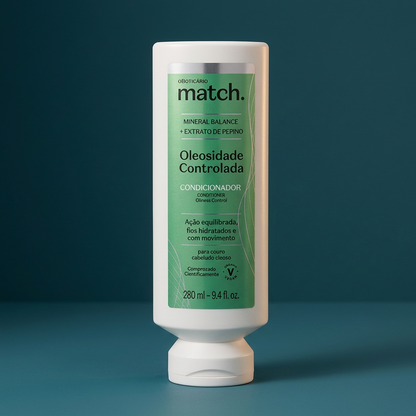 Produto Match em fundo azul-petróleo
