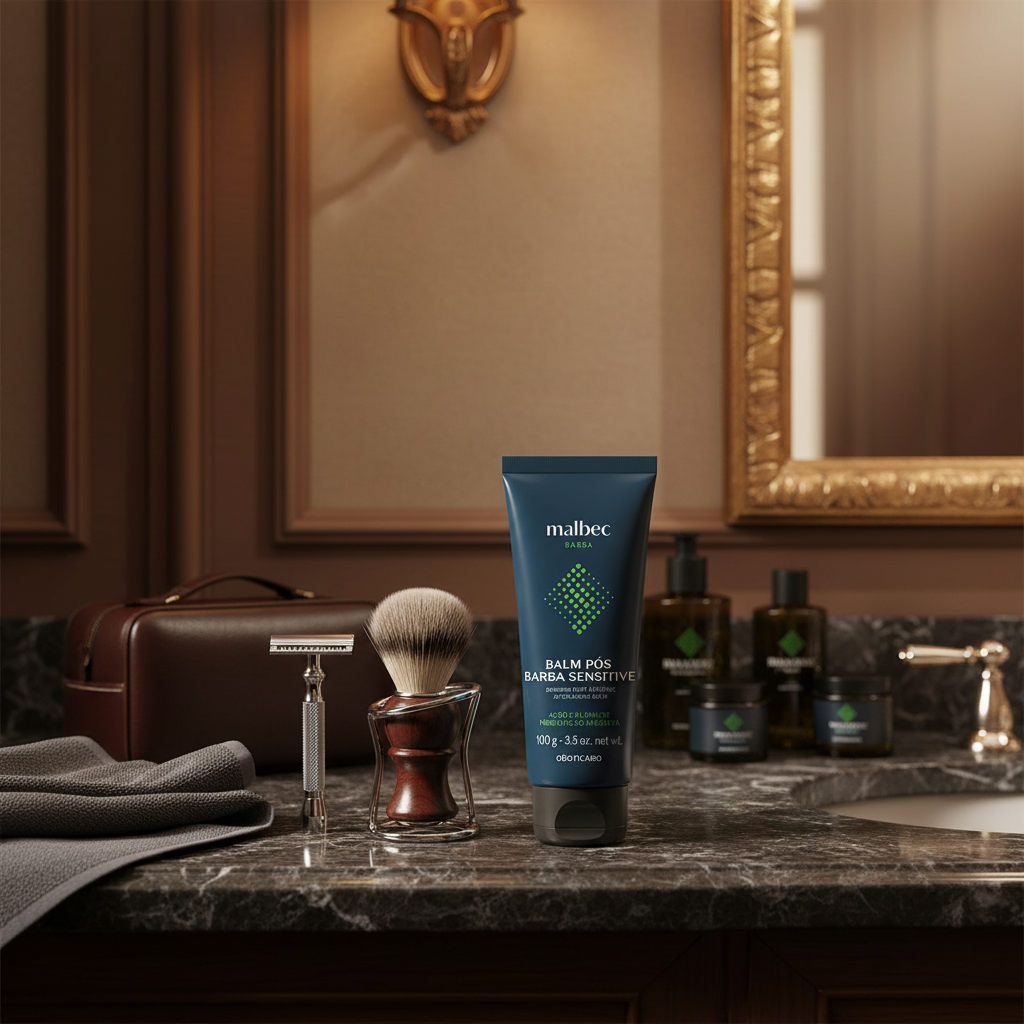 Balm Pós Barba Malbec Club com acessórios de barbear