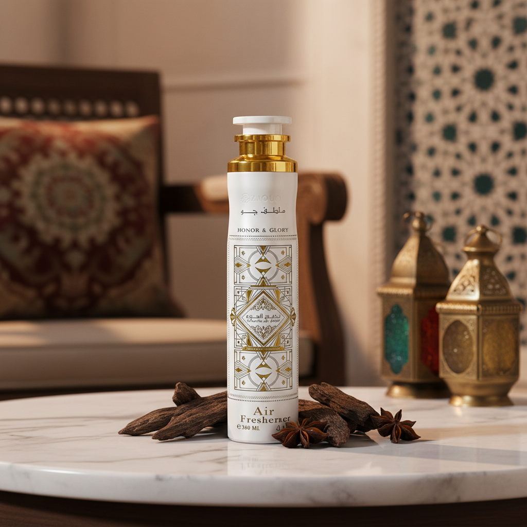 Lattafa Badee Al Oud dans un intérieur luxueux d'inspiration arabe