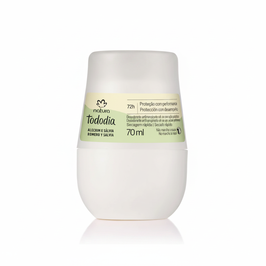 Natura Tododia Desodorante Antitranspirante Roll-on Alecrim e Sálvia 70ml - Fundo Branco