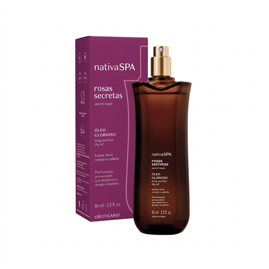 Óleo Glorioso Rosas Secretas 85 ml com caixa em fundo branco
