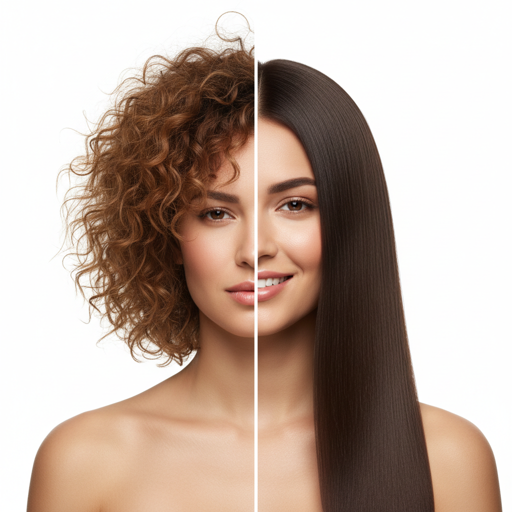 Transformation avant-après cheveux lisses