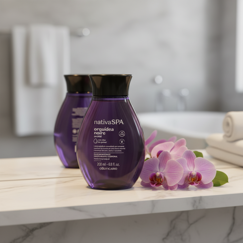 Óleo Corporal Nativa SPA Orquídea Noire - ambiente lifestyle com orquídeas