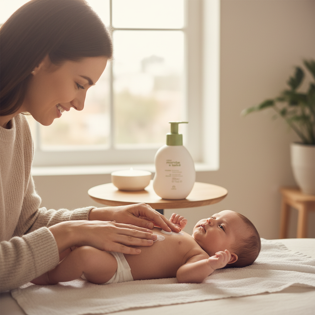 Application du produit - Moment de soin avec bébé