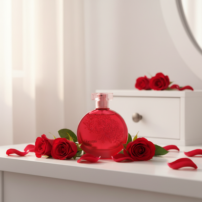 Floratta Red dans un décor romantique avec roses rouges