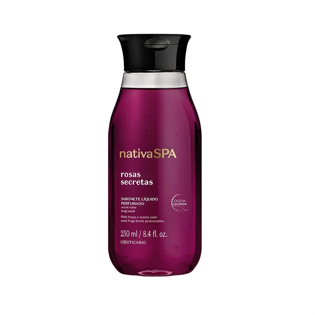 Sabonete Líquido Rosas Secretas 250 ml em fundo branco