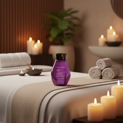 Nativa Spa Ameixa Negra óleo em mesa de massagem spa