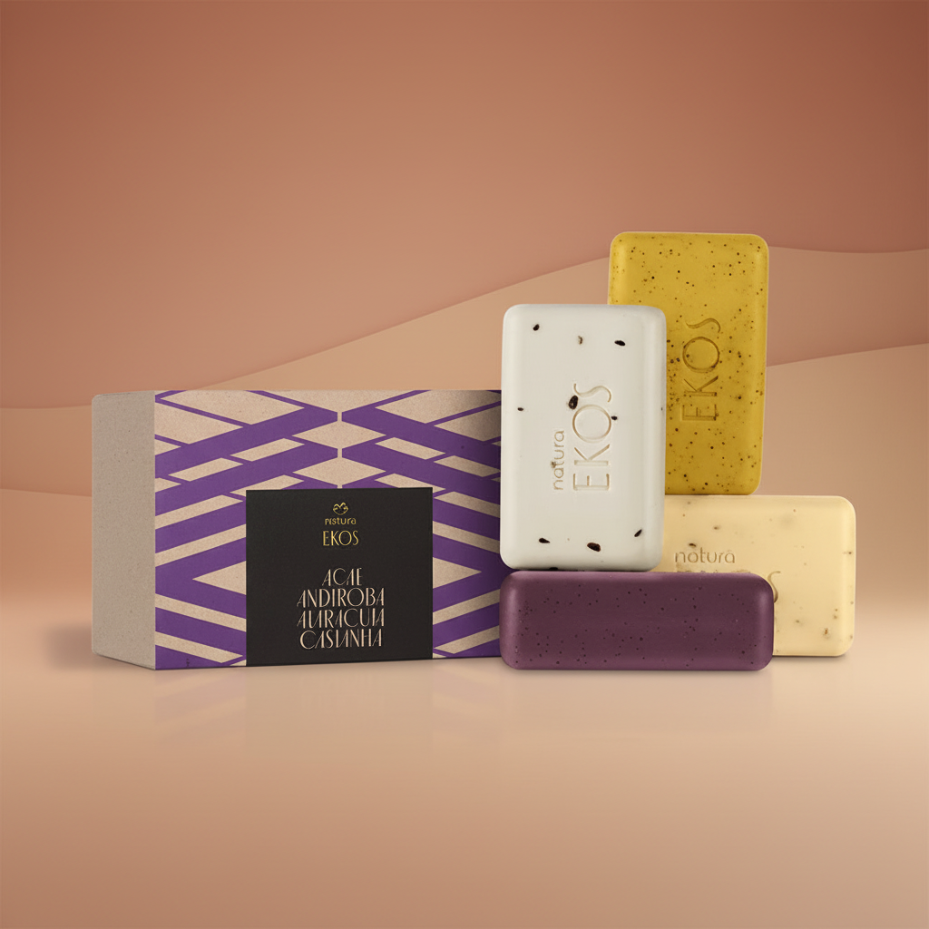 Natura Ekos Kit Sabonete em Barra Puro Vegetal Esfoliante 4x100g - Degradê Terra e Areia