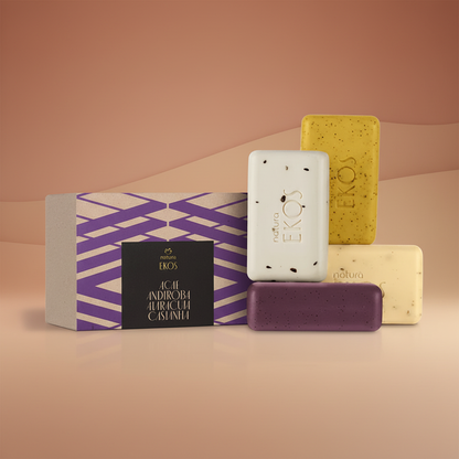 Natura Ekos Kit Sabonete em Barra Puro Vegetal Esfoliante 4x100g - Degradê Terra e Areia
