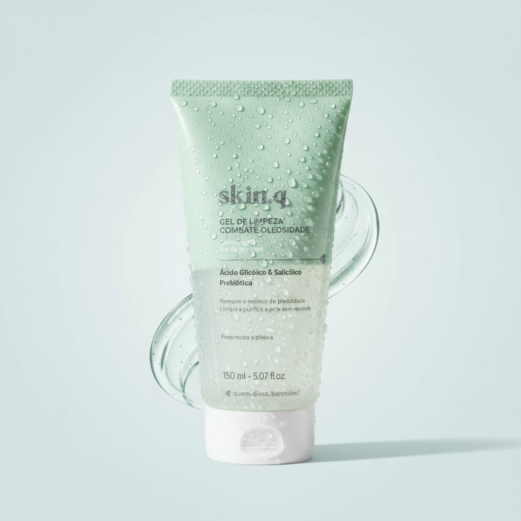 Skin.Q Gel de Limpeza Facial Combate Oleosidade 150ml - Ângulo dinâmico azul-cinza