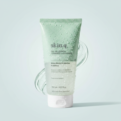 Skin.Q Gel de Limpeza Facial Combate Oleosidade 150ml - Ângulo dinâmico azul-cinza