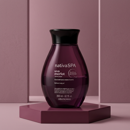 Óleo Uva Merlot em composição arquitetônica malva
