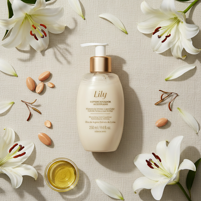 Composition flat lay avec fleurs de lys blanches
