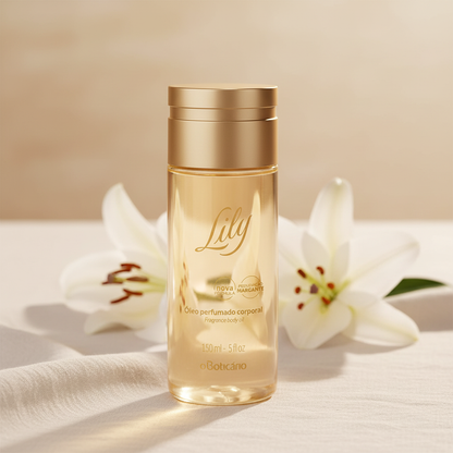 Óleo Perfumado Corporal Lily - Ambiente sereno com luz dourada