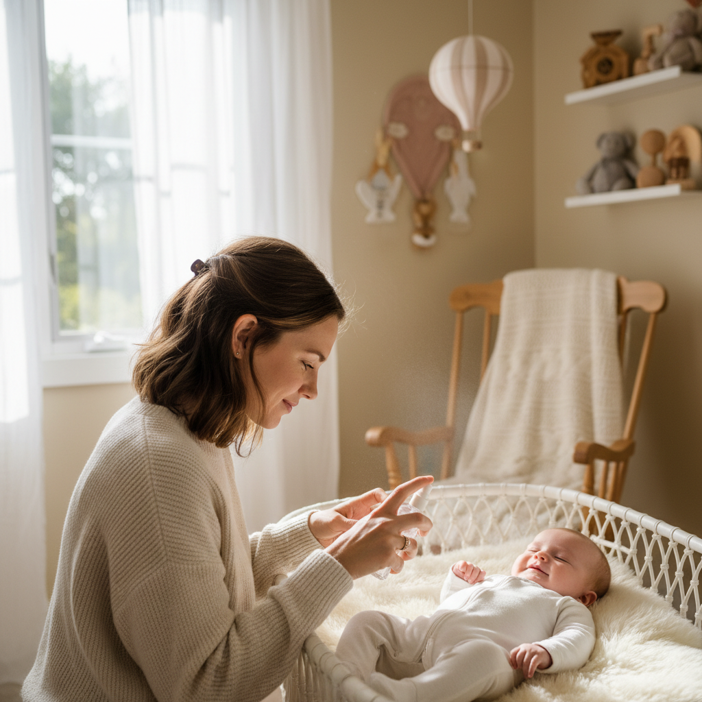 Moment tendre - Maman parfumant les vêtements de bébé