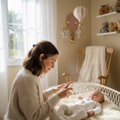 Moment tendre - Maman parfumant les vêtements de bébé