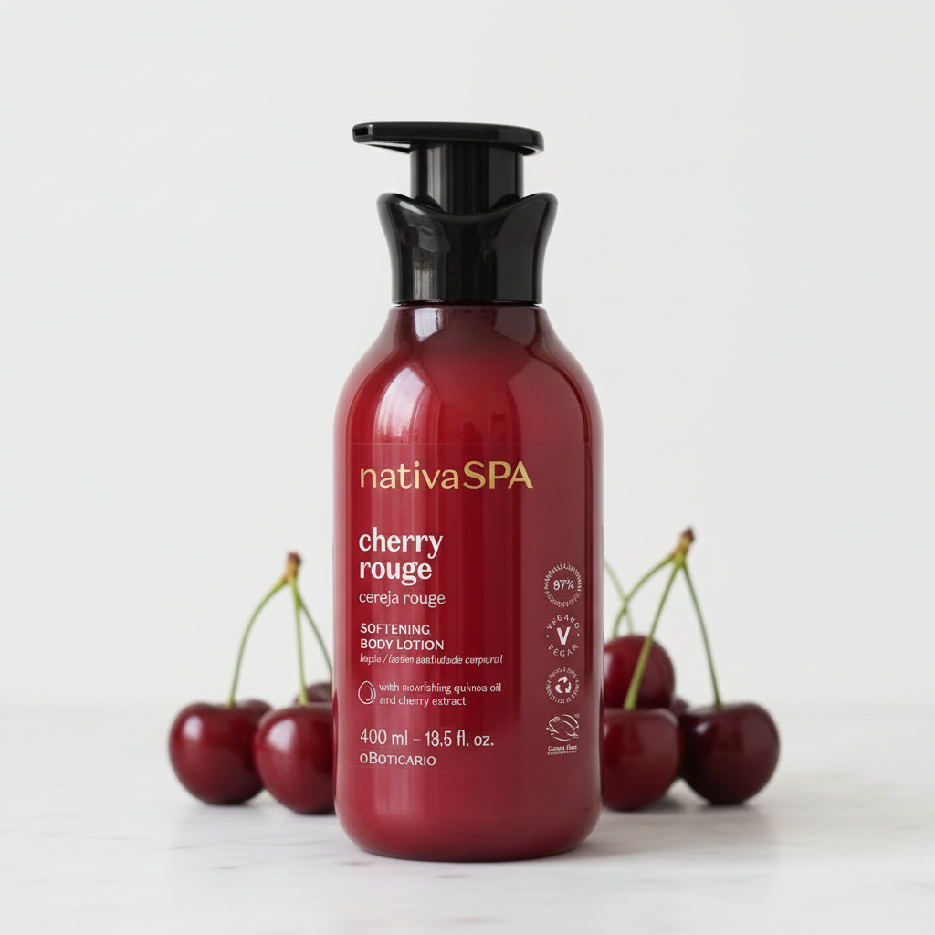 Loção Corporal Aveludada Nativa Spa Cereja Rouge - Ambiente com cerejas