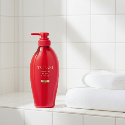 Shiseido Tsubaki Premium Shampoo 450ml - Chuveiro com Toalha