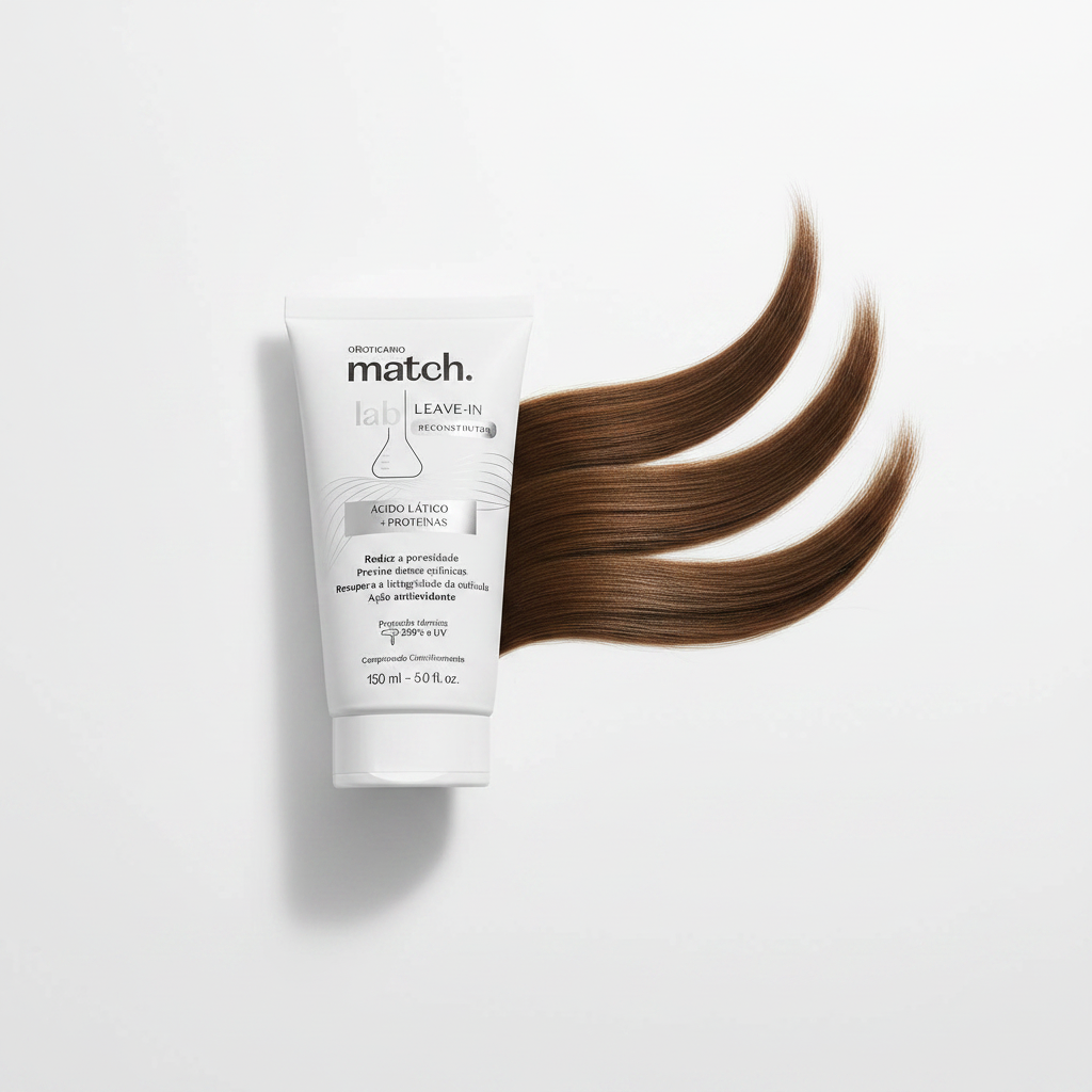 Leave-In Reconstrutor Match Lab 150ml - flat lay com cabelos