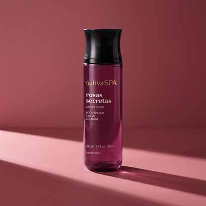 Body Splash Rosas Secretas com luz lateral e sombra alongada