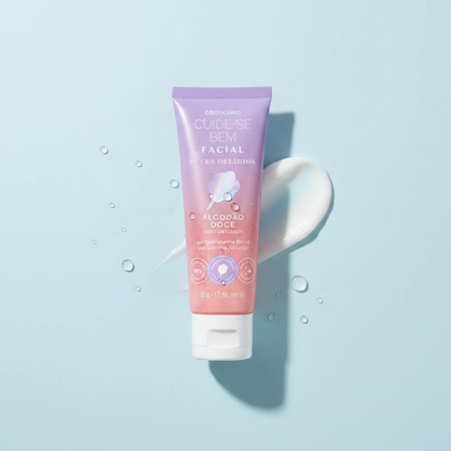 Gel Hidratante Facial Cuide-se Bem Doces Delírios - fundo azul suave com gotas