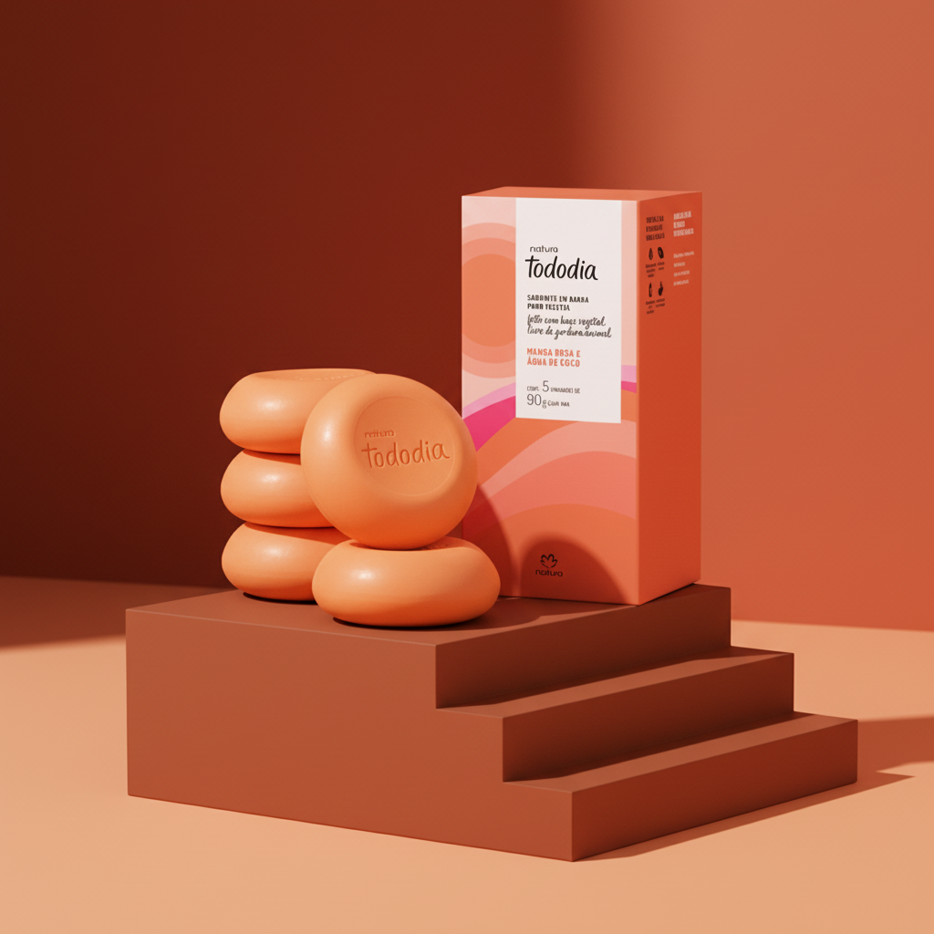 Kit Natura Tododia Manga Rosa e Água de Coco sobre base geométrica terracota